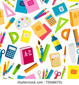 School or office supplies educational accessories vector illustration seamless pattern background