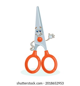 School and office supplies. Funny scissors. In cartoon style. Isolated on white background. Vector flat illustration.