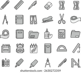 School and Office Supplies Icons set illustration, Essential stationery tools for education, work, and creative projects.