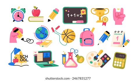 School and office supplies. Stationery icon set. Back to school. Flat vector illustration
