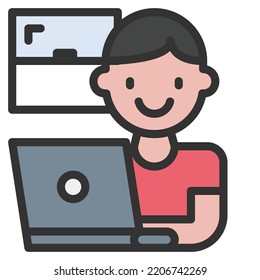 school online color icon line color vector illustration
