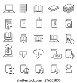 School Online, E-Learning, E-Book, Linear Icons Set, Education, Objects 