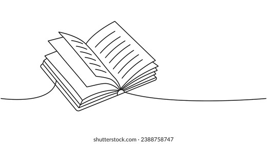 School open book one line continuous drawing. Back to school continuous one line illustration. Vector minimalist linear illustration.