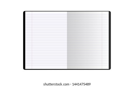 School opened notebook, copybook with stripes vertical up view realistic vector illustration