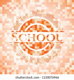 School orange mosaic emblem with background