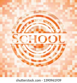 School orange mosaic emblem. Vector Illustration. Detailed.