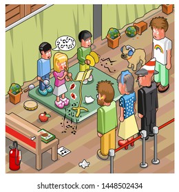 School Orchestra Playing Loudly In Front Of A Shocked Audience (isometric Illustration)