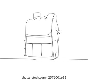 School orthopedic backpack, school supplies one line art. Continuous line drawing of online learning, bag, satchel, study, school uniform, bag, education.