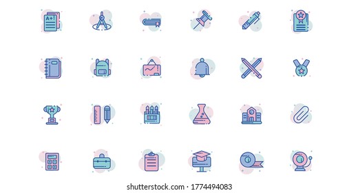School Outline Color Icon Pack - All elements on this template are editable with vector software