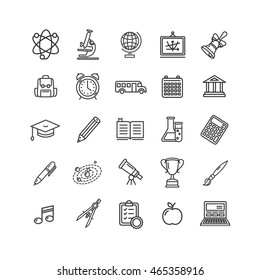 School Outline Icon Set Isolated on White Background. Vector illustration