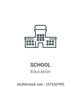 School outline vector icon. Thin line black school icon, flat vector simple element illustration from editable education concept isolated on white background