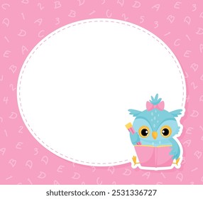 School Owl Character Round Banner for Note Vector Template