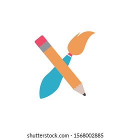 school paint brush with pencil flat style icon vector illustration design