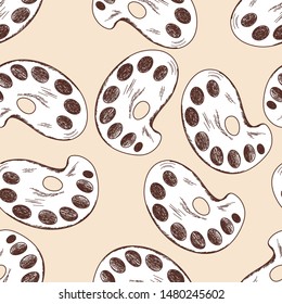 School Paint Palette Seamless. Back To School Sketch Doodle Design. Vector Illustration.
