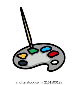School Palette With Brush Icon. Editable Bold Outline With Color Fill Design. Vector Illustration.