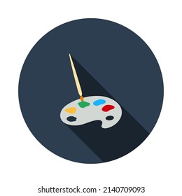School Palette With Brush Icon. Flat Circle Stencil Design With Long Shadow. Vector Illustration.