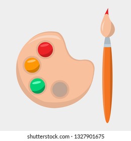 school palette with paints and brush vector illustration