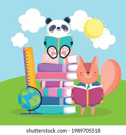 School Panda Squirrel With Books And Supplies