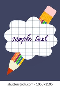 School Paper Cloud Message Box on Pencil, Vector Version