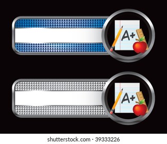 School paper and supplies on striped banners