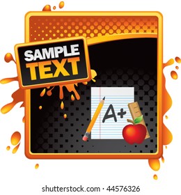 school paper and supplies orange and black halftone grungy ad