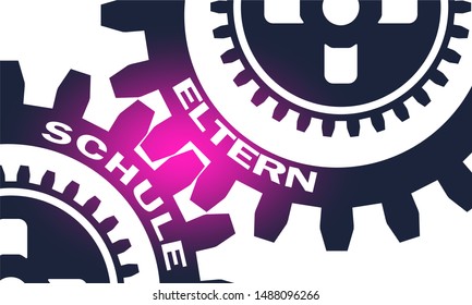 School and parents text on the mechanism of gears. An inscription in German language