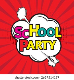  school party text vector design. Welcome back to school greeting in doodle space for typography with pencil, bulb, chalkboard and arts materials elements. Vector illustration school greeting