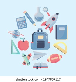 school pastel set icons around