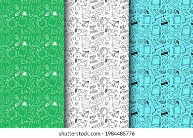 School pattern background. Back to school wallpaper. Education doodle design. Fun study supplies element texture. Creative school science pattern. Student autumn calender paper. Vector illustration.