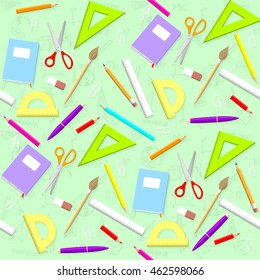 School pattern. Background with school objects. Vector School Illustration