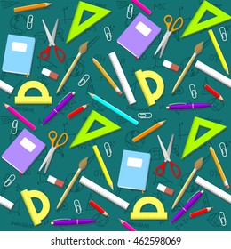 School pattern. Background with school objects. Vector School Illustration