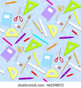 School pattern. Background with school objects. Vector School Illustration