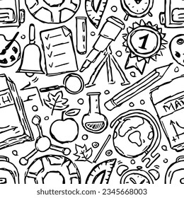 School pattern. Doodle school background. Seamless education vector illustration
