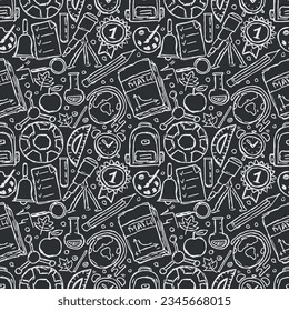 School pattern. Doodle school background. Seamless education vector illustration