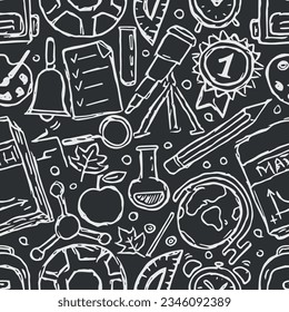 School pattern. Doodle school background. Seamless education vector illustration