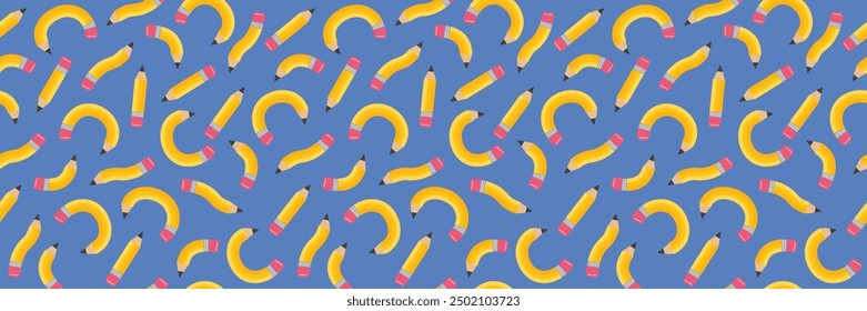 School pattern with funny pencils. Seamless background design. Banner. Vector illustration