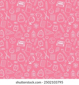 School pattern with hand drawn elements. Seamless background design. Vector illustration