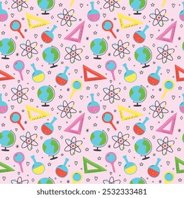 School pattern with hand drawn elements. Seamless background design. Vector illustration