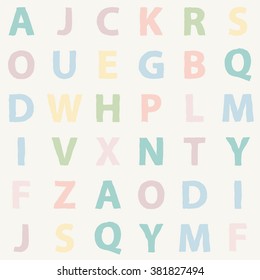 School pattern with hand drawn english letters. Card with soft and gentle colors. Backdrop for childish fabric, textile, wallpaper, wrapping paper, card, invitation. Vector illustration.