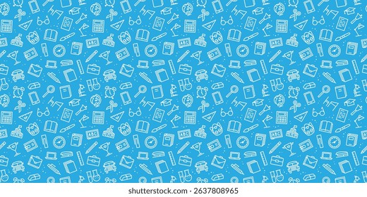 School pattern with hand drawn thin line style