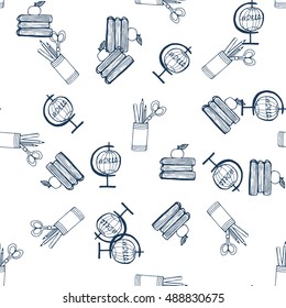 school pattern handicraft ink drawing sketch vector office items
