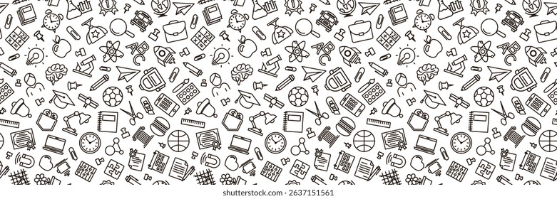 School pattern line icon school supplies black color