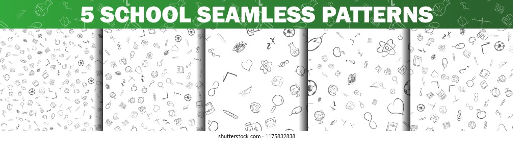 School pattern on green chalkboard background, vector illustration.