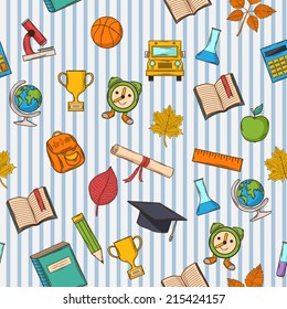 School pattern on striped blue  and white background