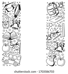 School pattern. Online education. Vector doodle style icons. Mathematis, astronomy, geography, biology, physics.