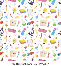 School pattern with supplies. Seamless pattern. Back to school.