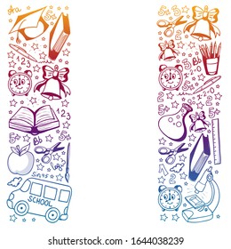 School pattern. Vector doodle style icons. Mathematis, astronomy, geography, biology, physics.
