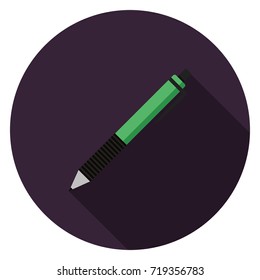 School pen icon. Illustration in flat style. Round icon with long shadow.