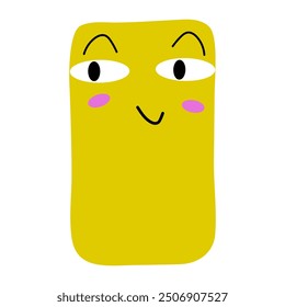 A school pencil case, or an eraser, or a phone. A cute, big-eyed character