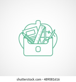 School Pencil Case Green Line Icon On White Background